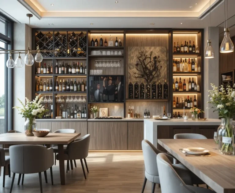 Stylish wall wine rack ideas displayed in a modern home interior featuring wooden and metal wine storage solutions.
