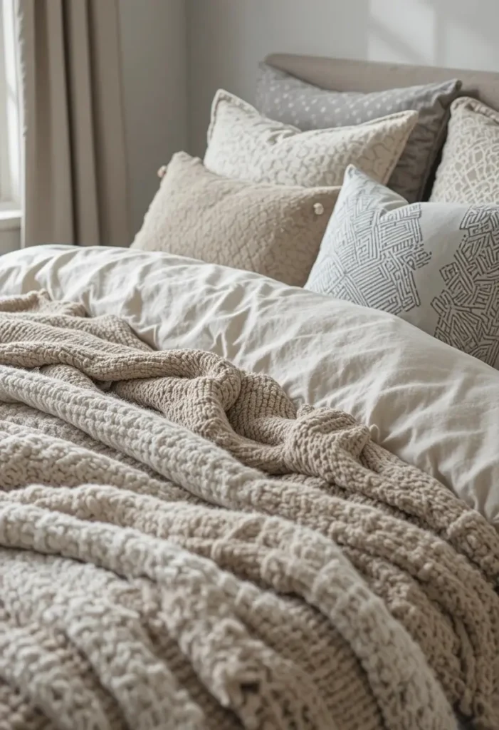 Layered textured bedding idea for a cozy teen bedroom

