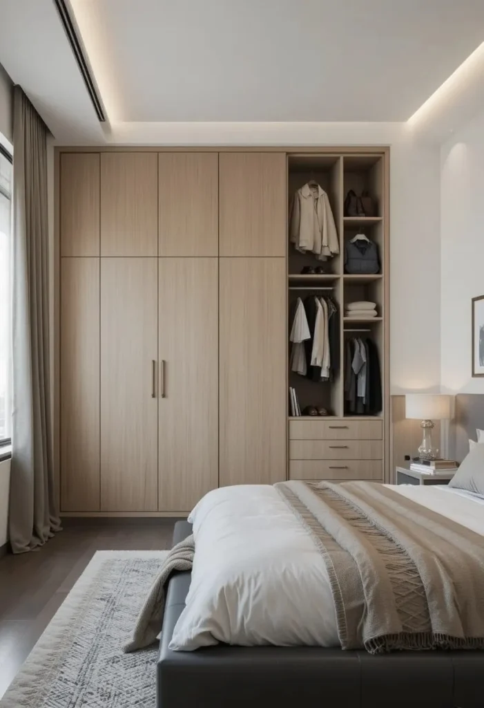 Floor-to-ceiling wardrobe maximizing storage in a modern bedroom