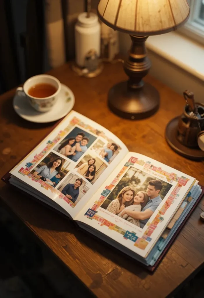 Fathers day memory scrapbook craft for kids with family photos washi tape and handwritten captions