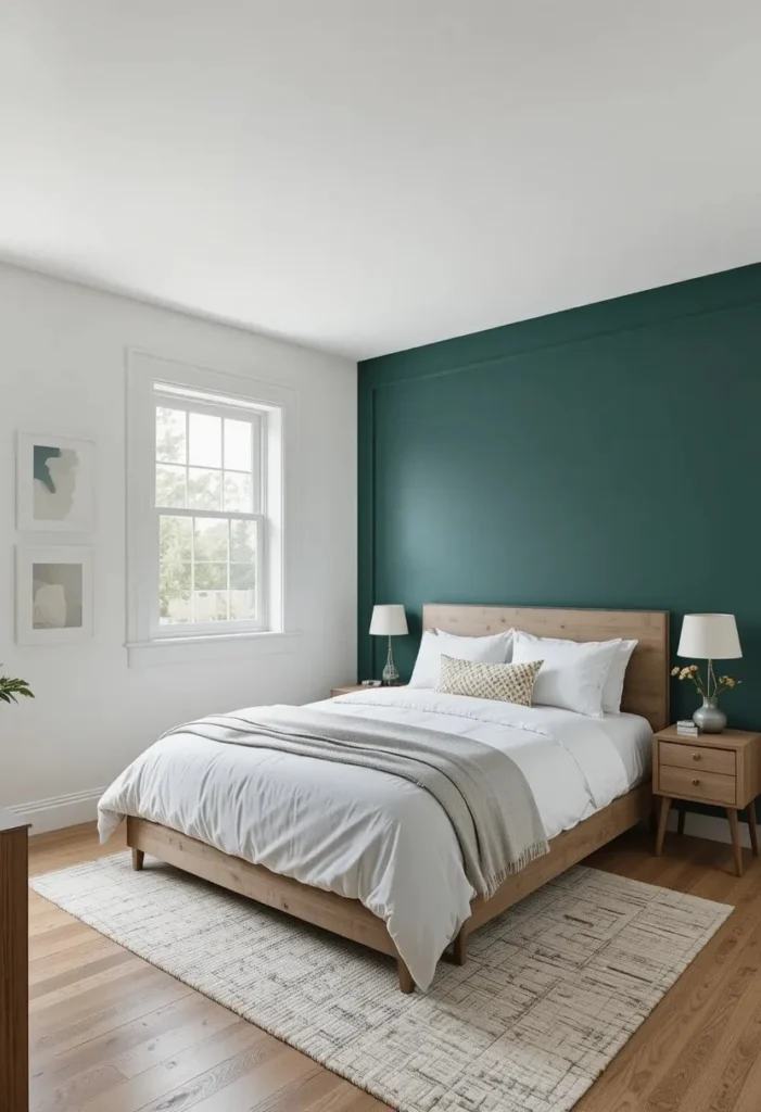  Bold forest green accent wall idea for a teen bedroom
