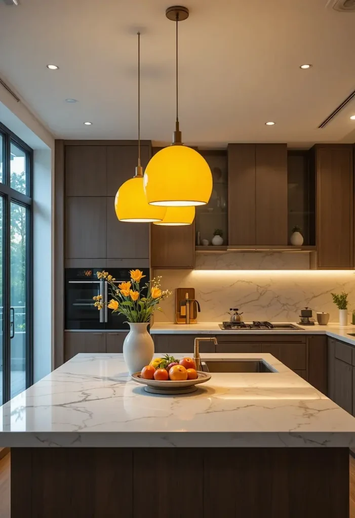  Yellow kitchen with black accents in a bold modern industrial interior.