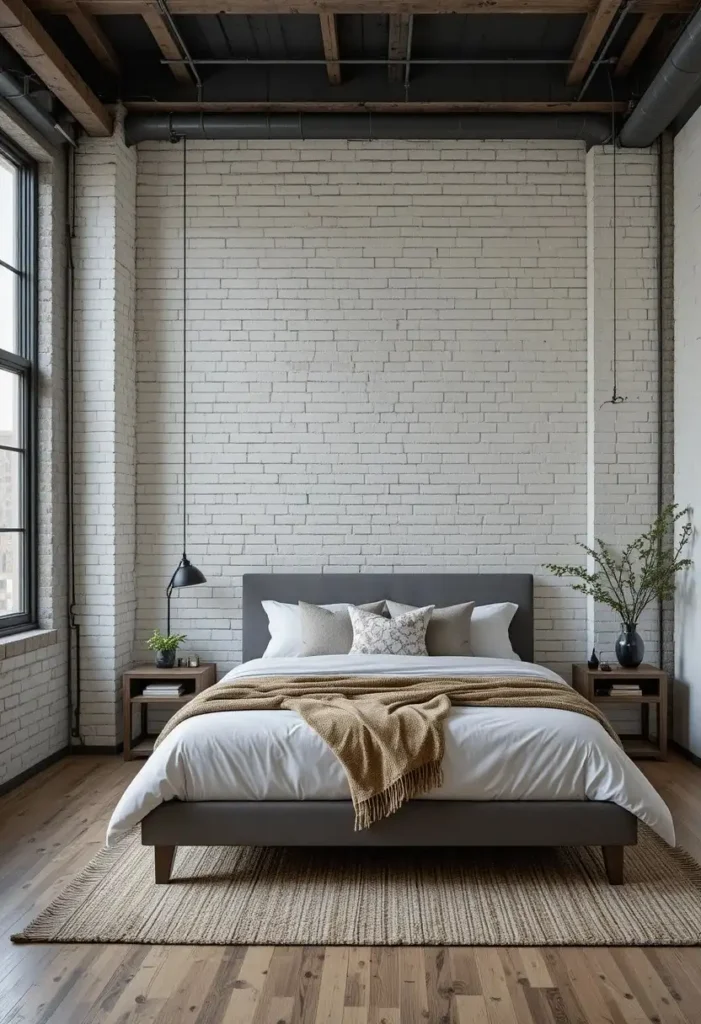 Painted brick panel wall creating an industrial-chic interior look.
