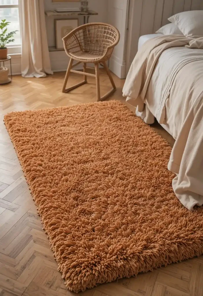 Soft terracotta area rug idea for a teen bedroom