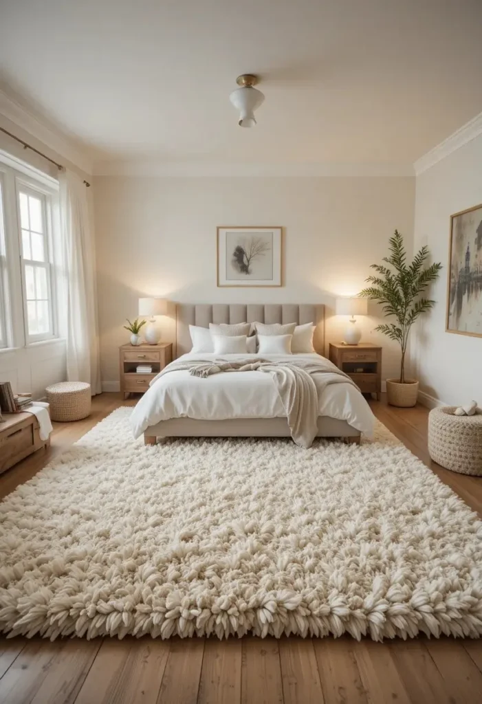 large area rug bedroom ideas to ground and warm up the space

