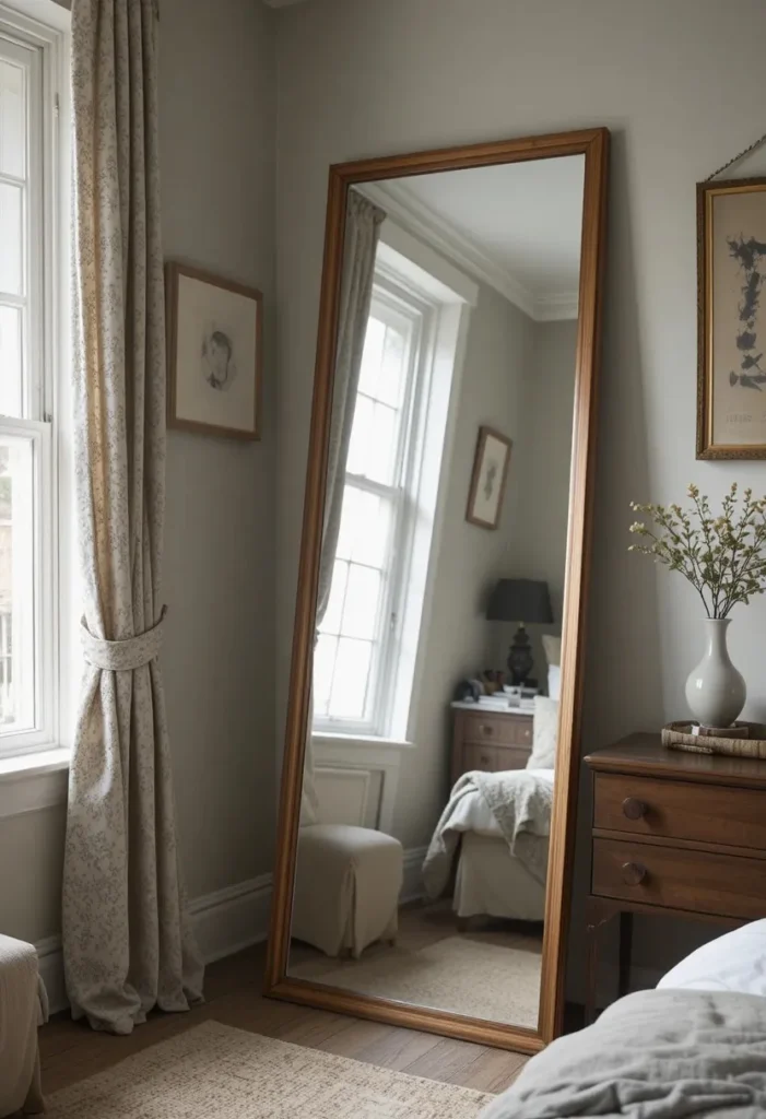 full length mirror bedroom ideas to reflect light and add dimension

