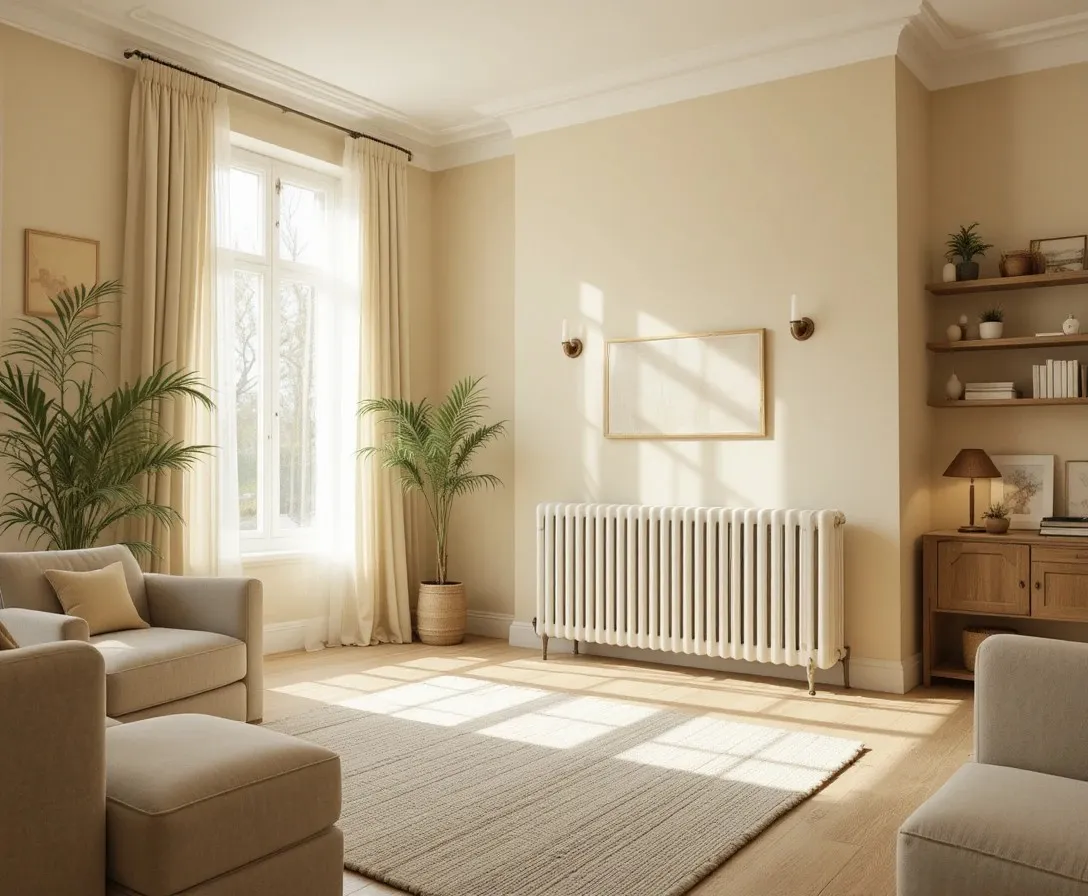 A living room radiator that needs a stylish cover to blend into the home decor