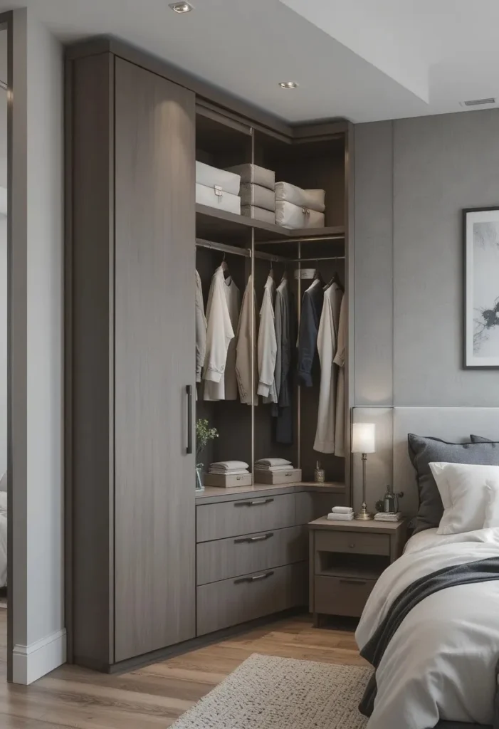 Corner wardrobe efficiently using unused bedroom space