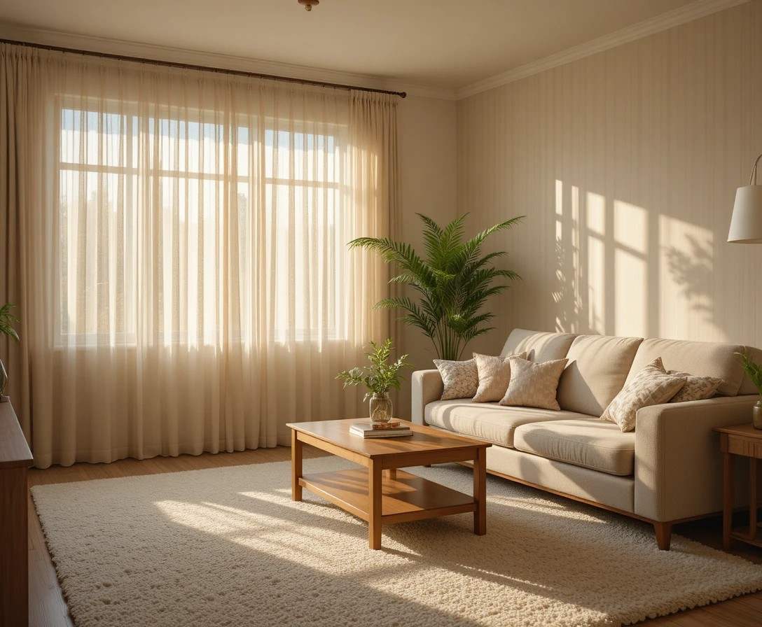 Cozy living room with a soft neutral living room carpet and warm natural light
