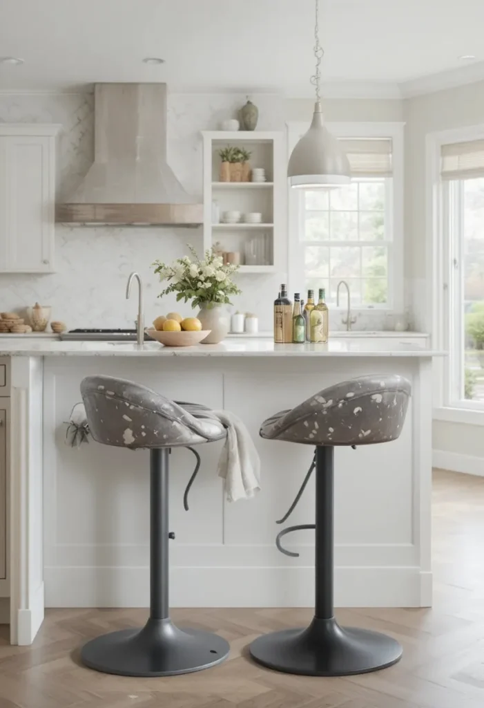 Adjustable height bar stools at a modern kitchen counter