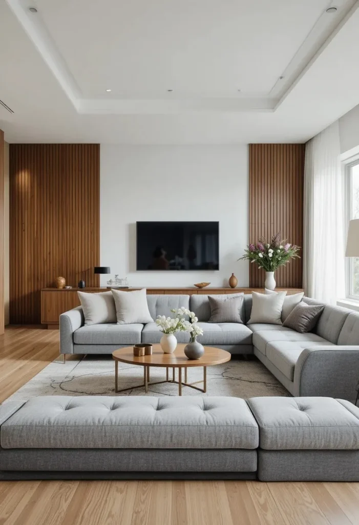 Minimal styling in gray and brown living room decor
