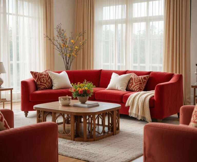 Red couch living room ideas for a cozy modern space