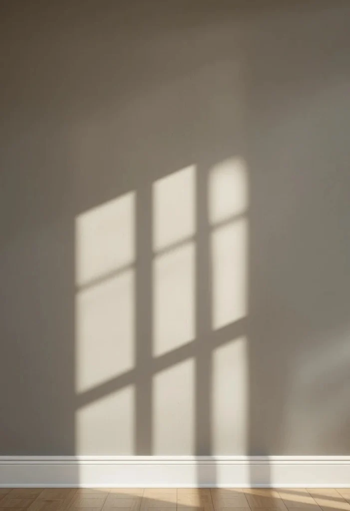  Warm gray paint color on living room wall with natural light
