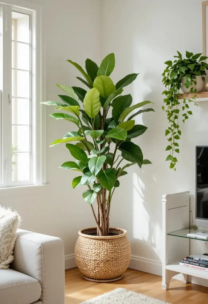Indoor plants and greenery styling idea for living room
